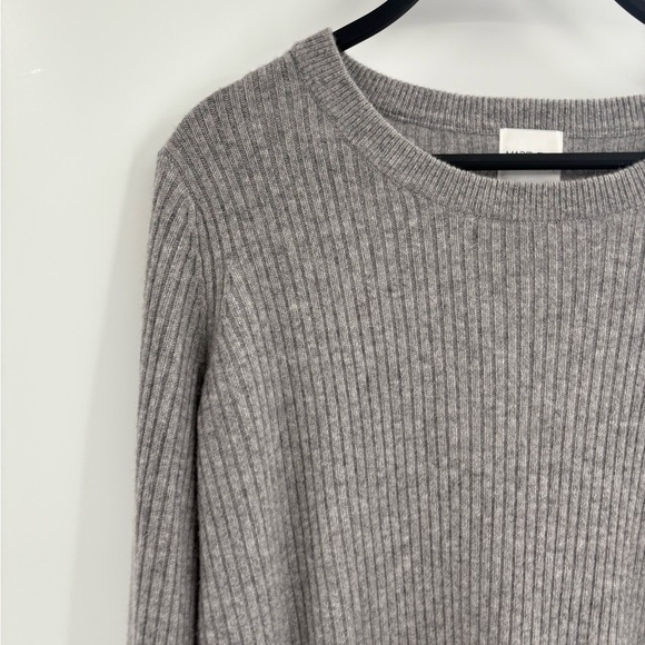Madeleine Thompson Gray Ribbed Cashmere Sweater Medium Slit Hem Pullover small - Picture 3 of 16